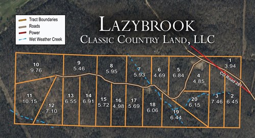 Tract layout map for Lazybrook Tract 20 in Fulton County, Arkansas